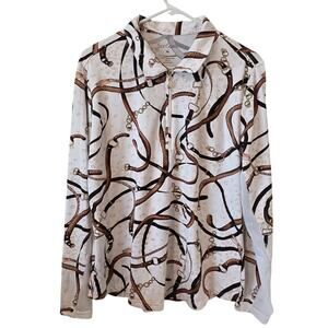 San Soleil Womens Ropes Chains Equestrian Long Sleeve Polo Tee XL Upf 50